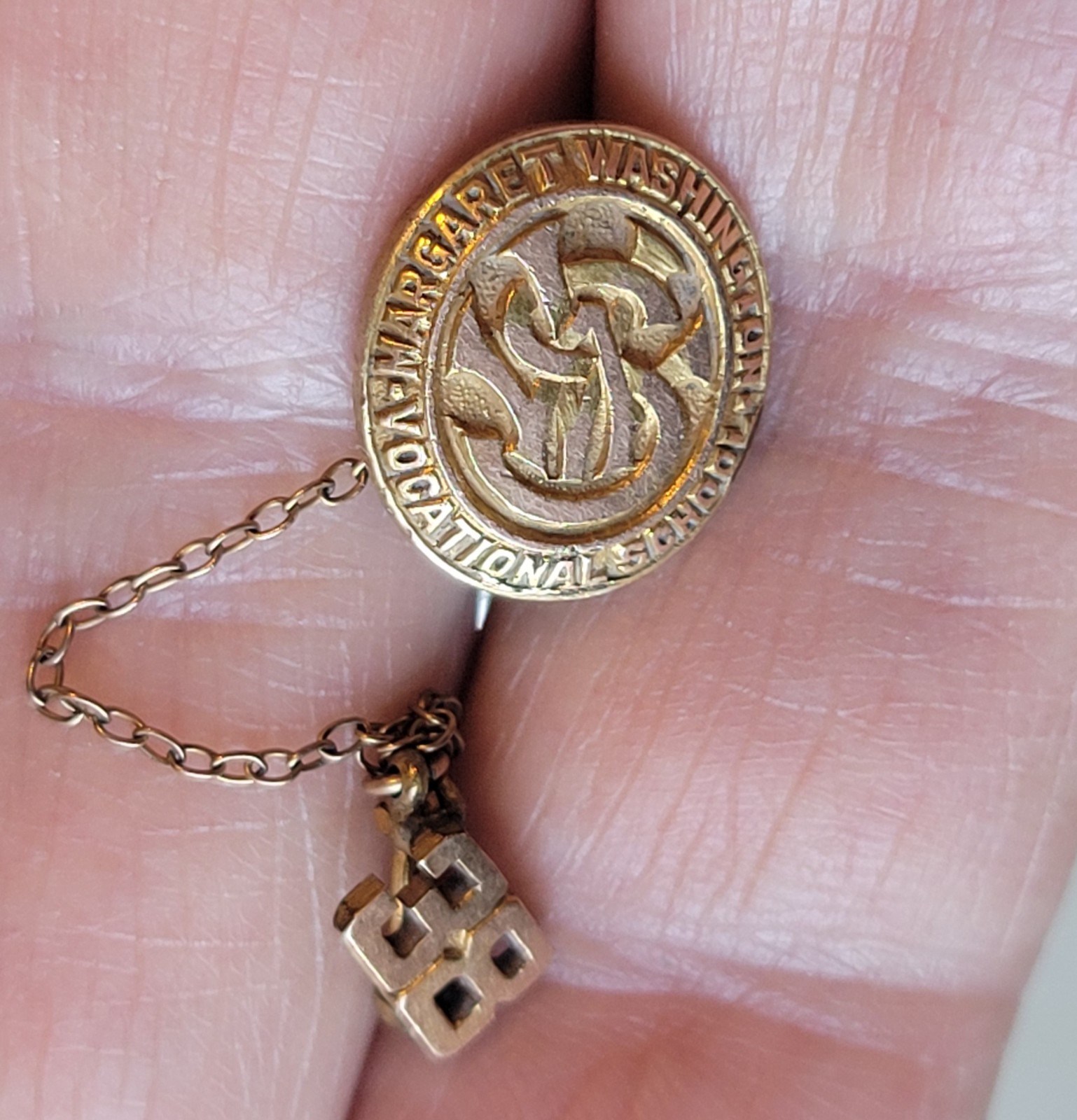Rare 1938 Margaret Washington Vocational School Chatelaine Pin Chain Brooch