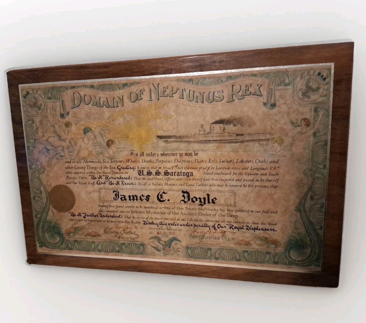Domain of Neptunus Rex Crossing the Equator Certificate USS SARATOGA Mar 1929 
