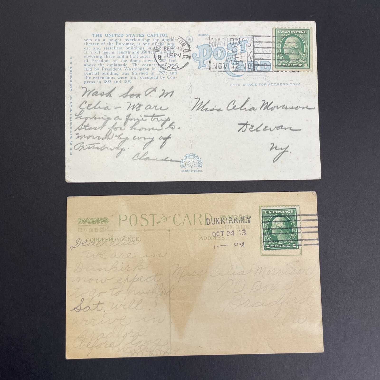 US Capitol Washington DC & Correll Beach Lake Erie NY 1913 1922 Postcards