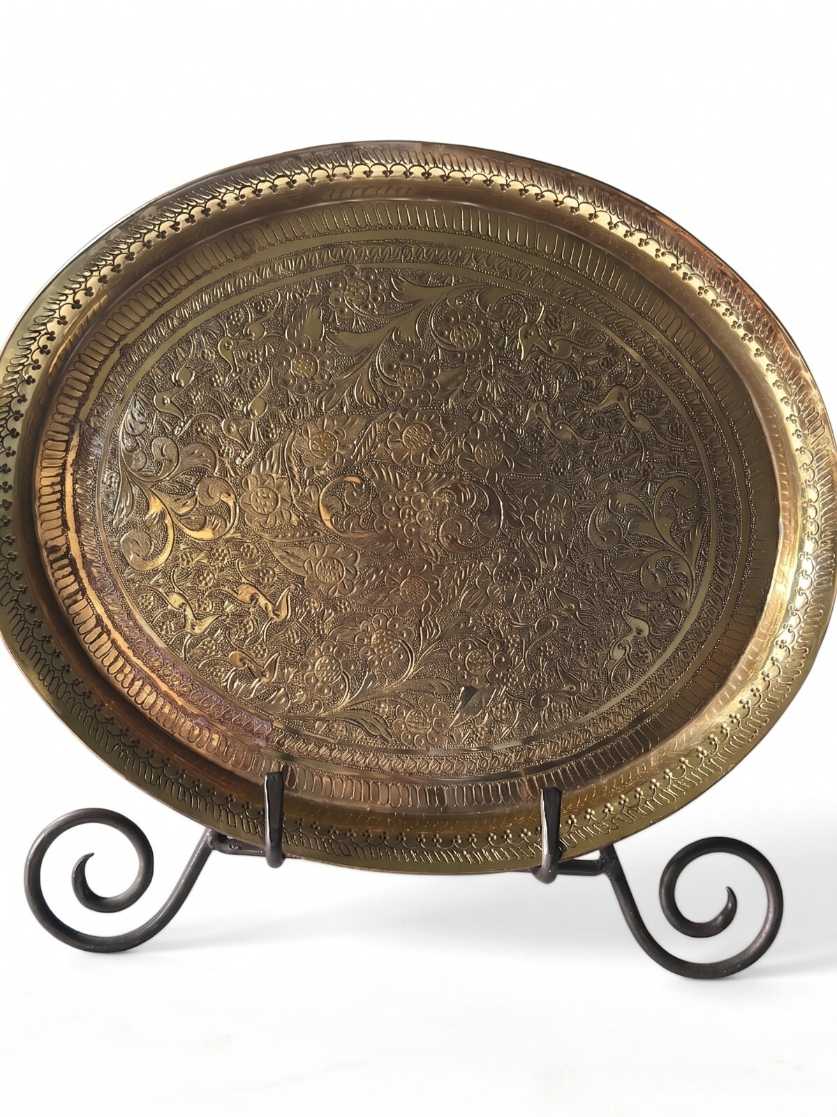 Vintage 1940s Benares Hand-Chased Heavy Gauge Brass Valet Tray