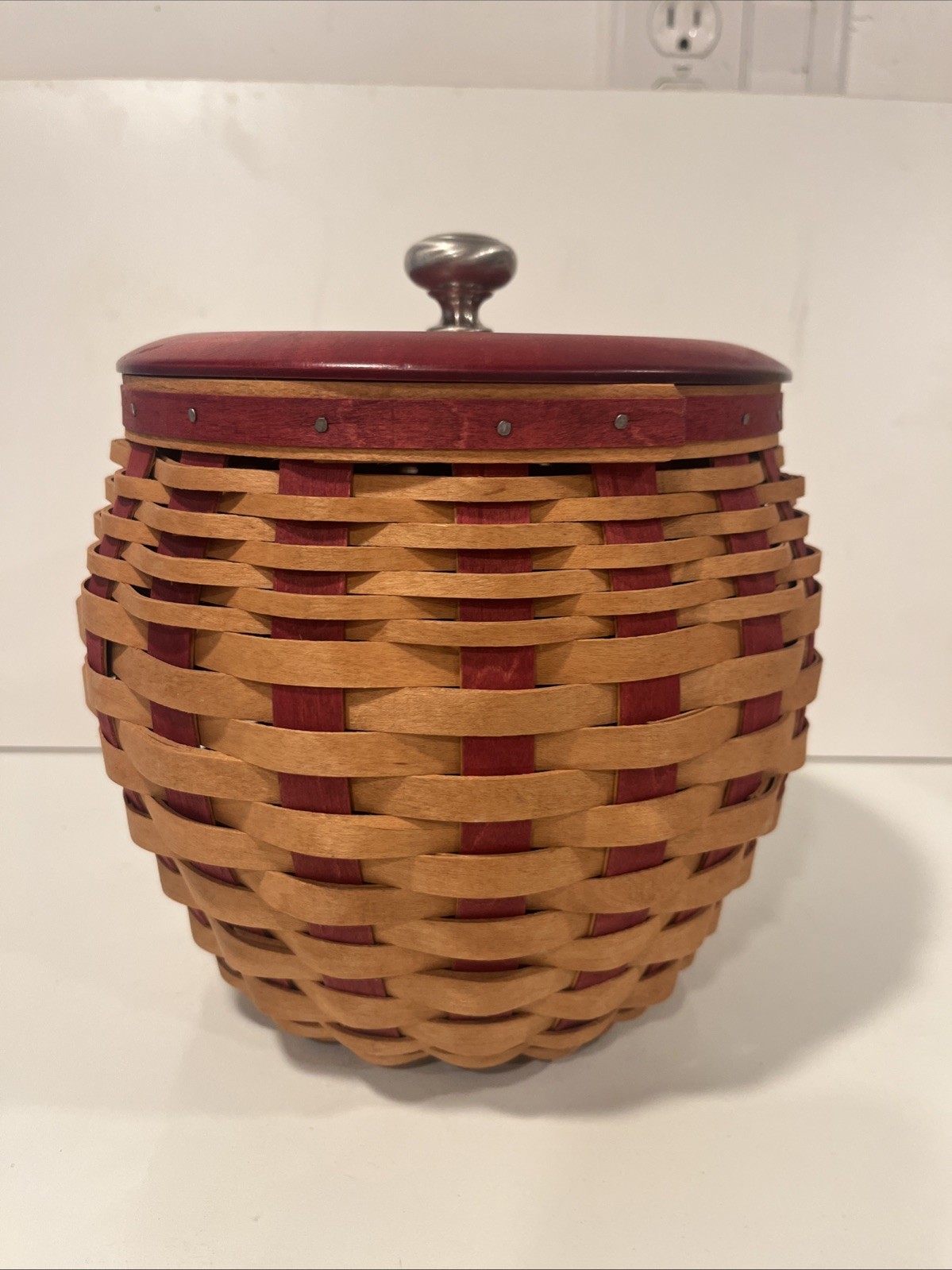 Longaberger Small Strawberry Beehive Basket, Red Weave,  Lid -No Insert