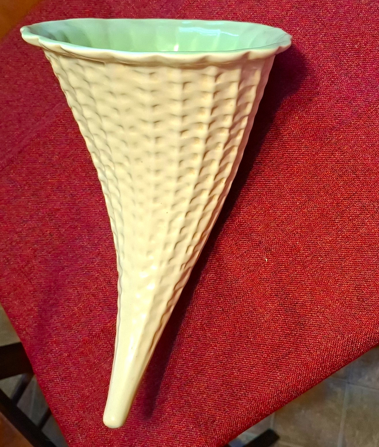 Vintage Red Wing Pottery Basketweave Cornucopia Vase #443 - MCM Horn of Plenty,