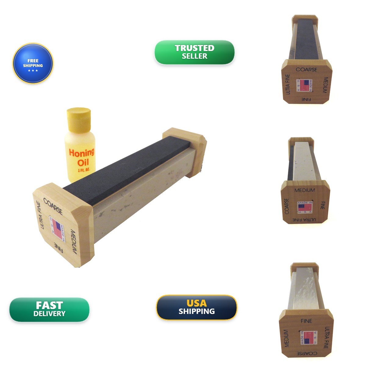 Dan\'s Whetstone EZH-64-O 4 Stone Arkansas Knife Sharpening System 6x1x1/4