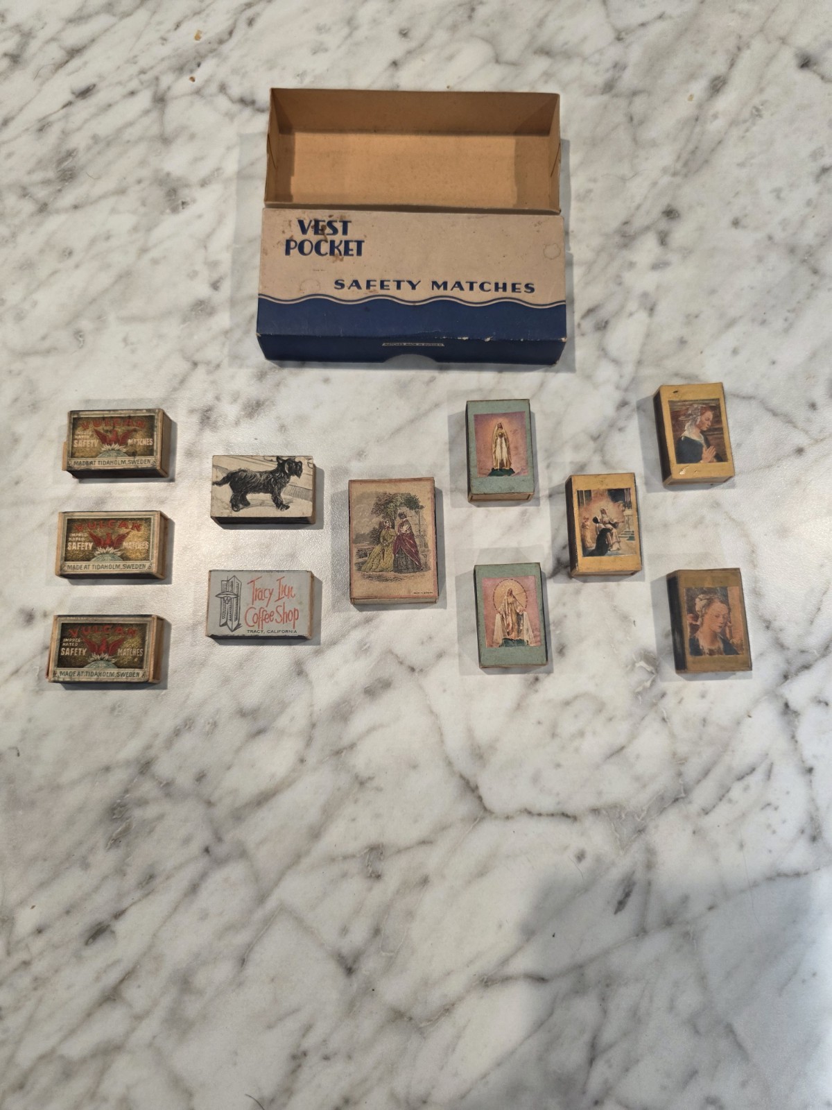 Vintage Matchbox Lot 11 Advertising Tracy Inn CA Vulcan Sweden Scottie Dog