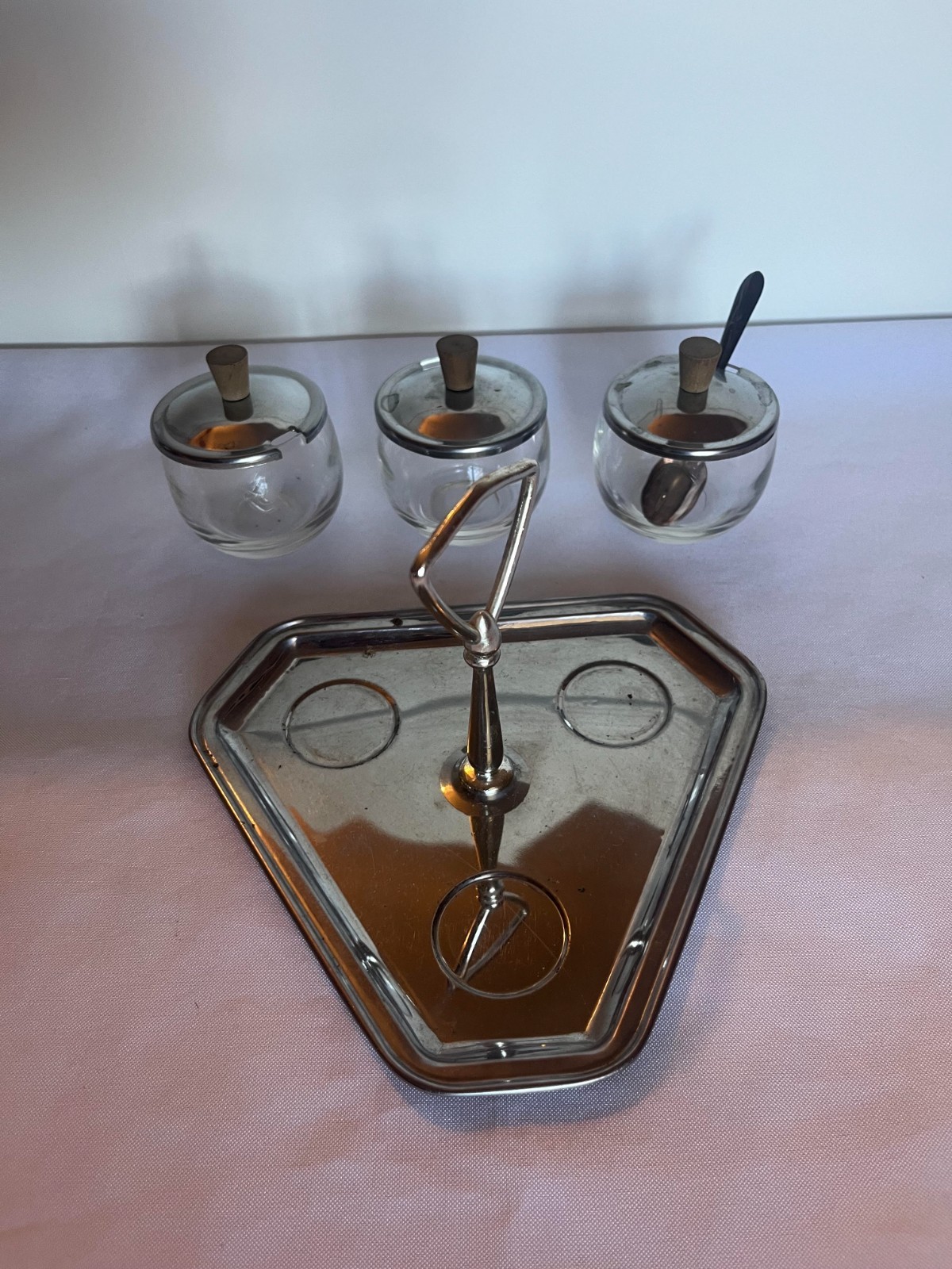 Vintage Mid Century Modern Shelton Ware NYC 3 Condiment Serving Dish Set w/spoon