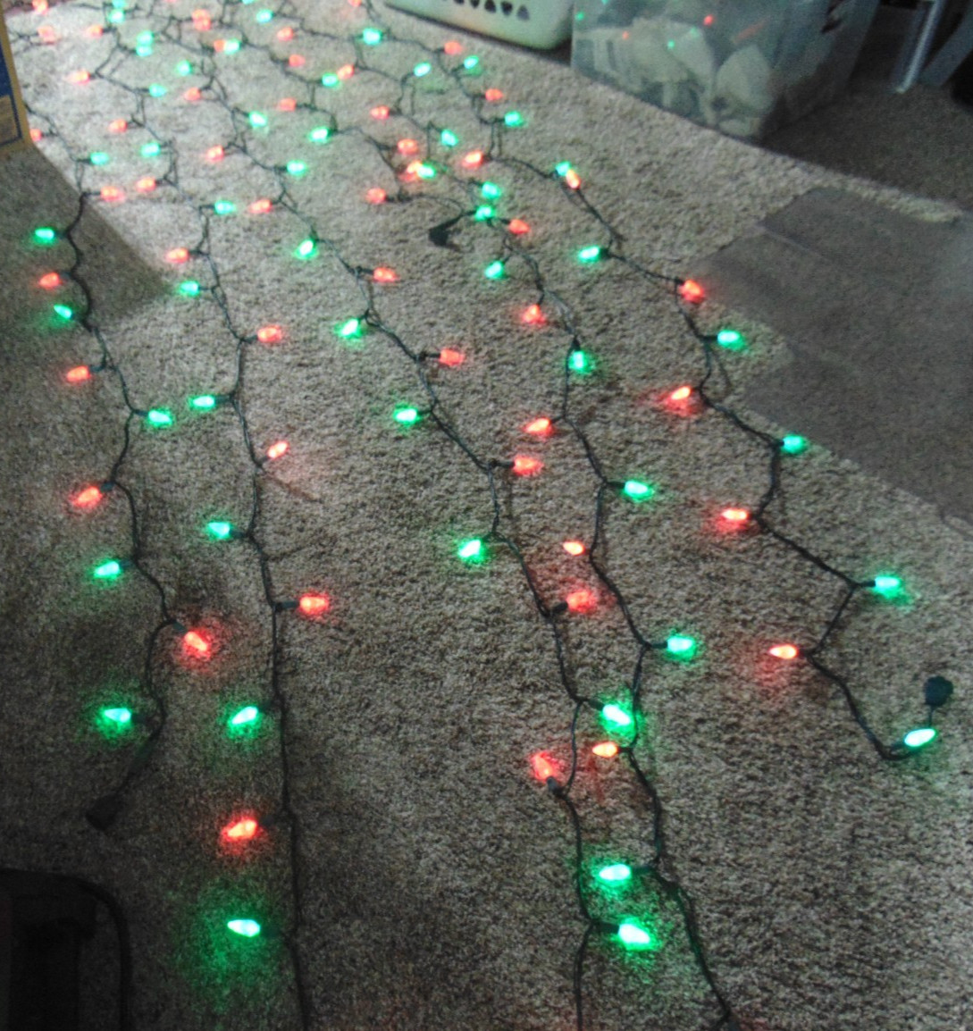 Vintage Christmas Lights Red/Green Faceted Cone Shaped, 3 Strings Total 75 Ft