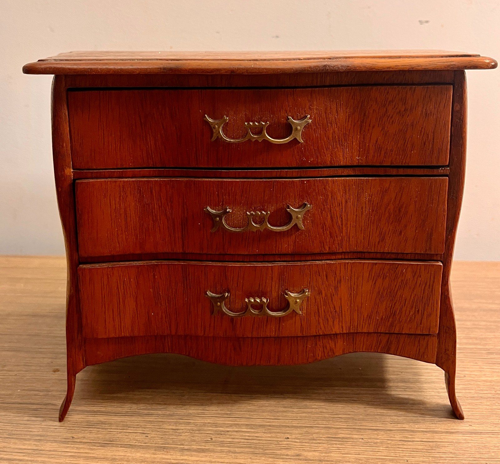 VTG Decorative Miniature Signed French Country Chest 1:4 inlaid top 3 drawers