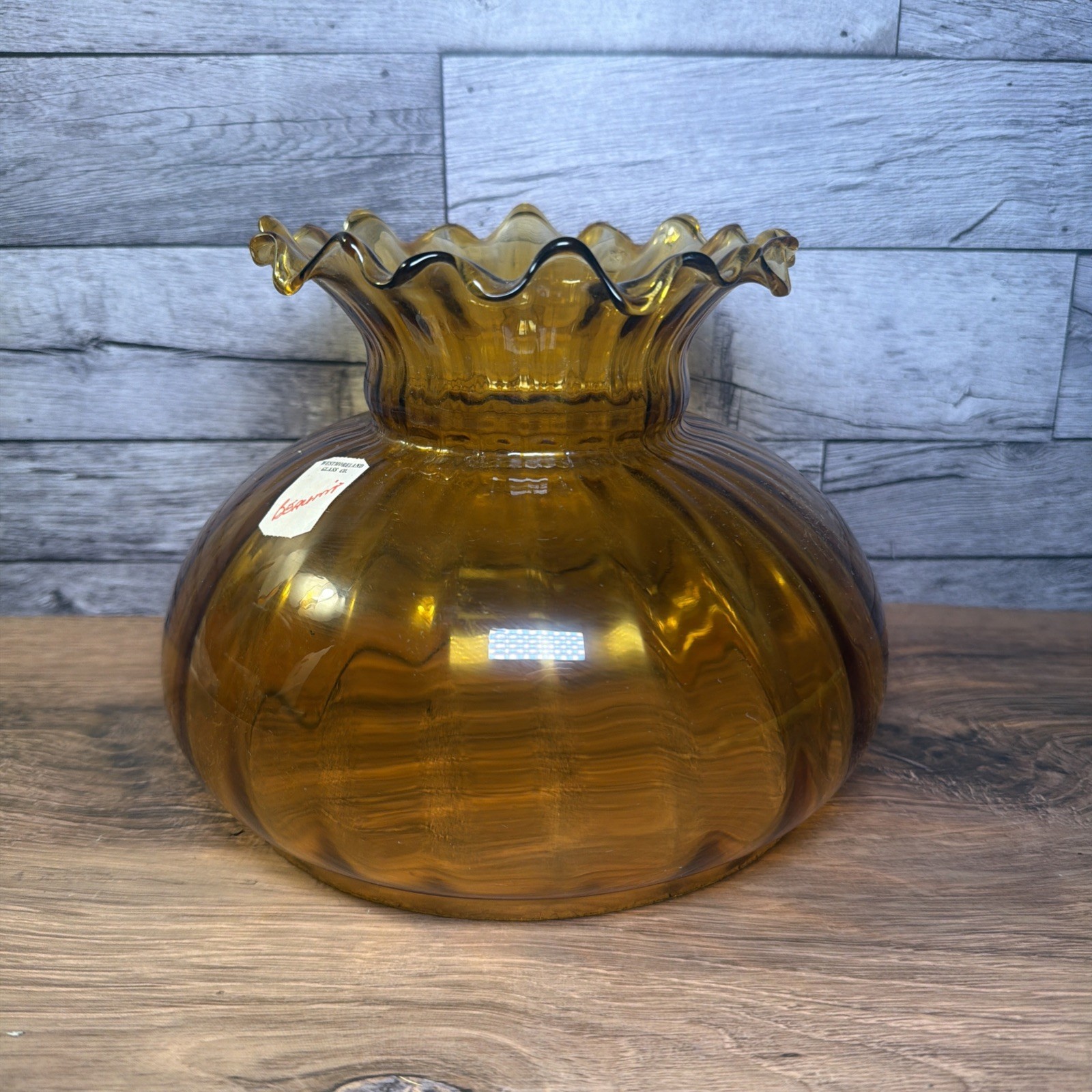 Vintage Westmoreland Amber Glass Beaumont Hurricane Lamp Shade 6.5” Fitter Rim