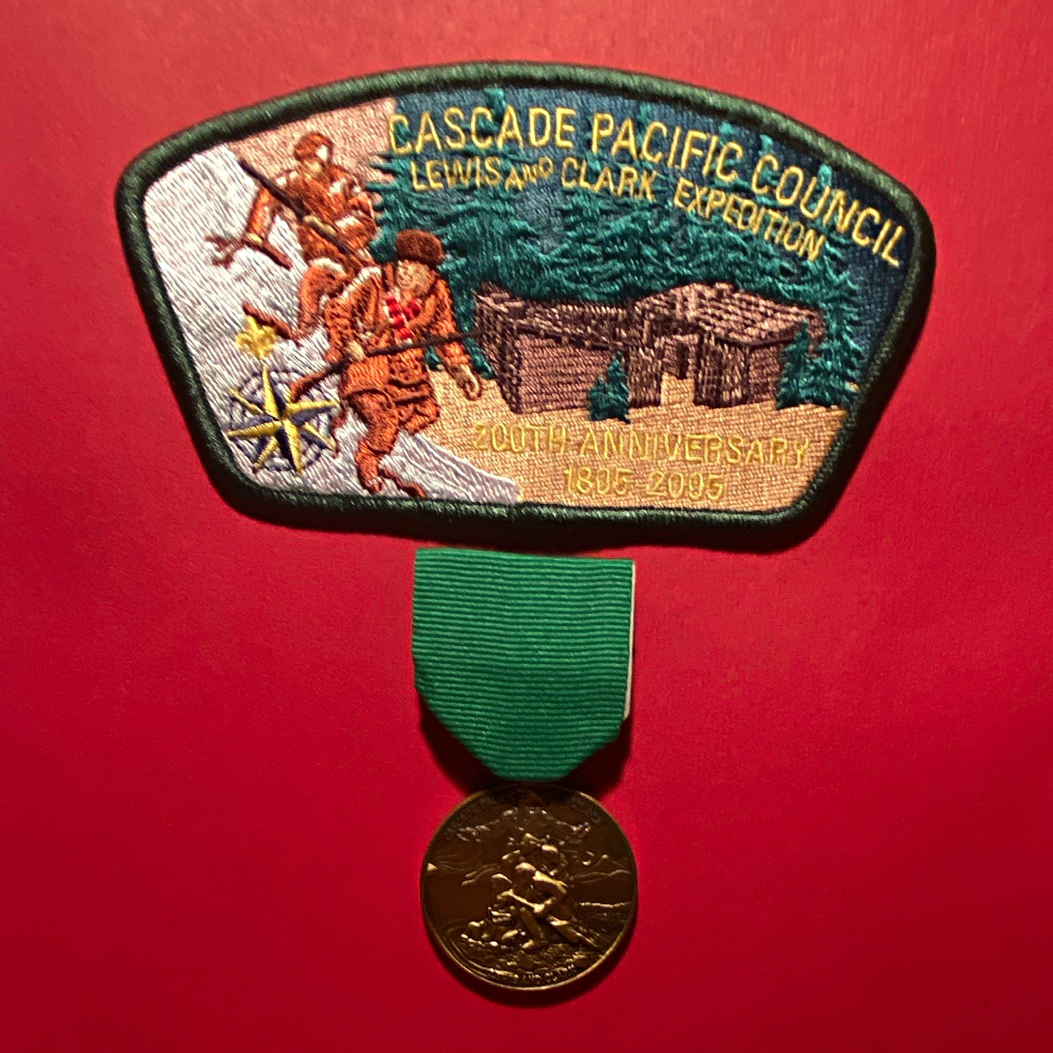 Boy Scouts Cascade Pacific Council Lewis & Clark 1805-2005 Patch w/ Ribbon Medal