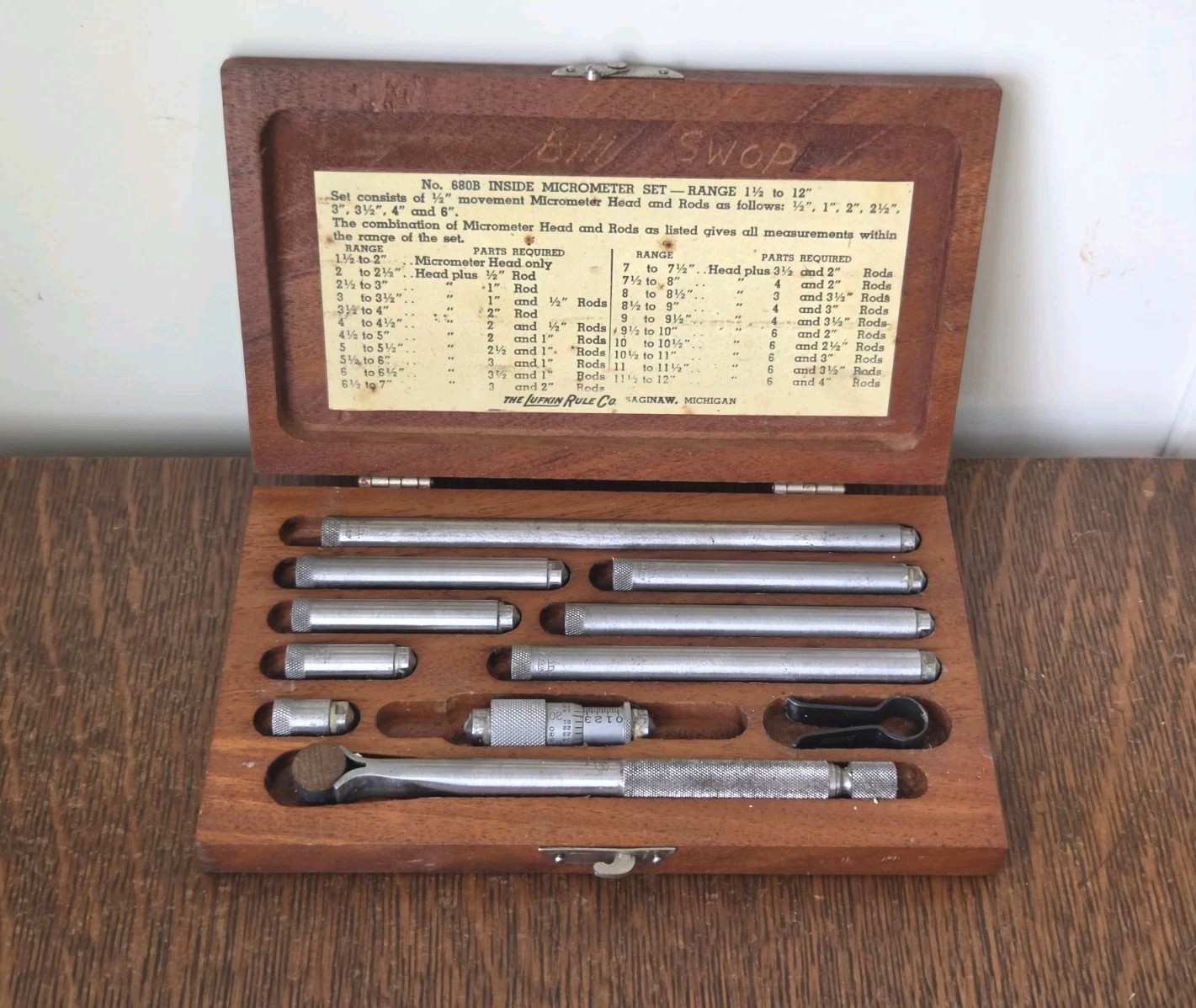 Vintage Lufkin Rule No. 680B Inside Micrometer Set 1 1/2