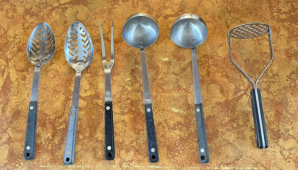 Vintage Flint Arrowhead / EKCO Stainless Utensils Set of 6 - Black Handles