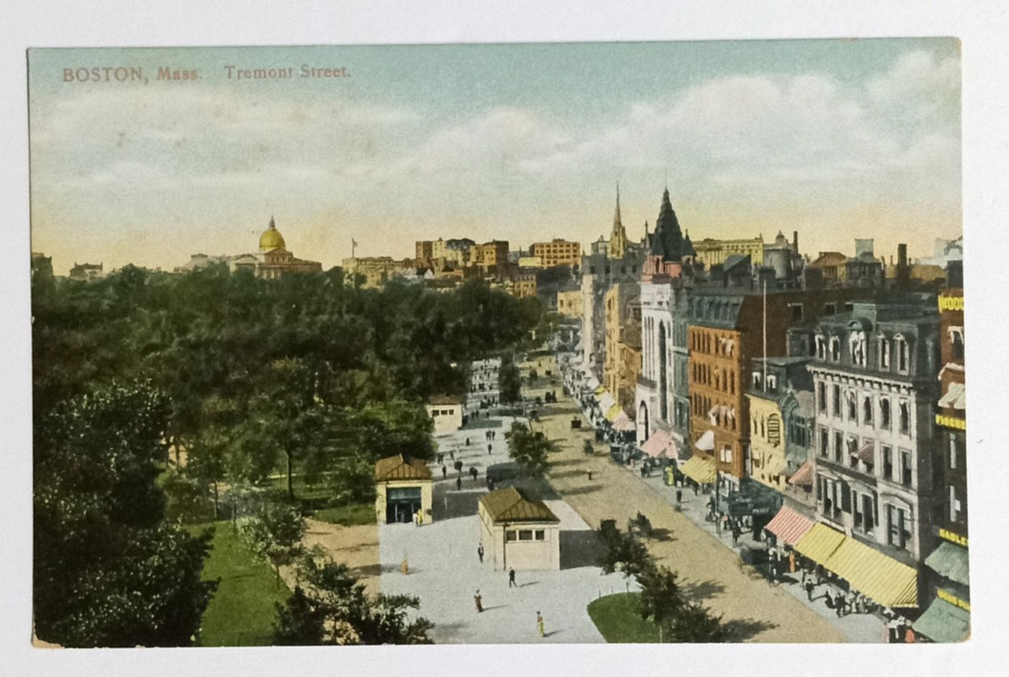 Tremont Street Postcard c1910s Aerial View Boston MA Horse Carriage Business UNP