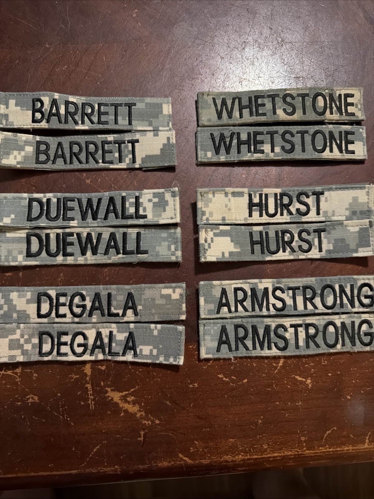 LOT OF 12 MILITARY PATCH HOOK AND LOOP ACU NAME TAPE W/6 Pairs Different Names