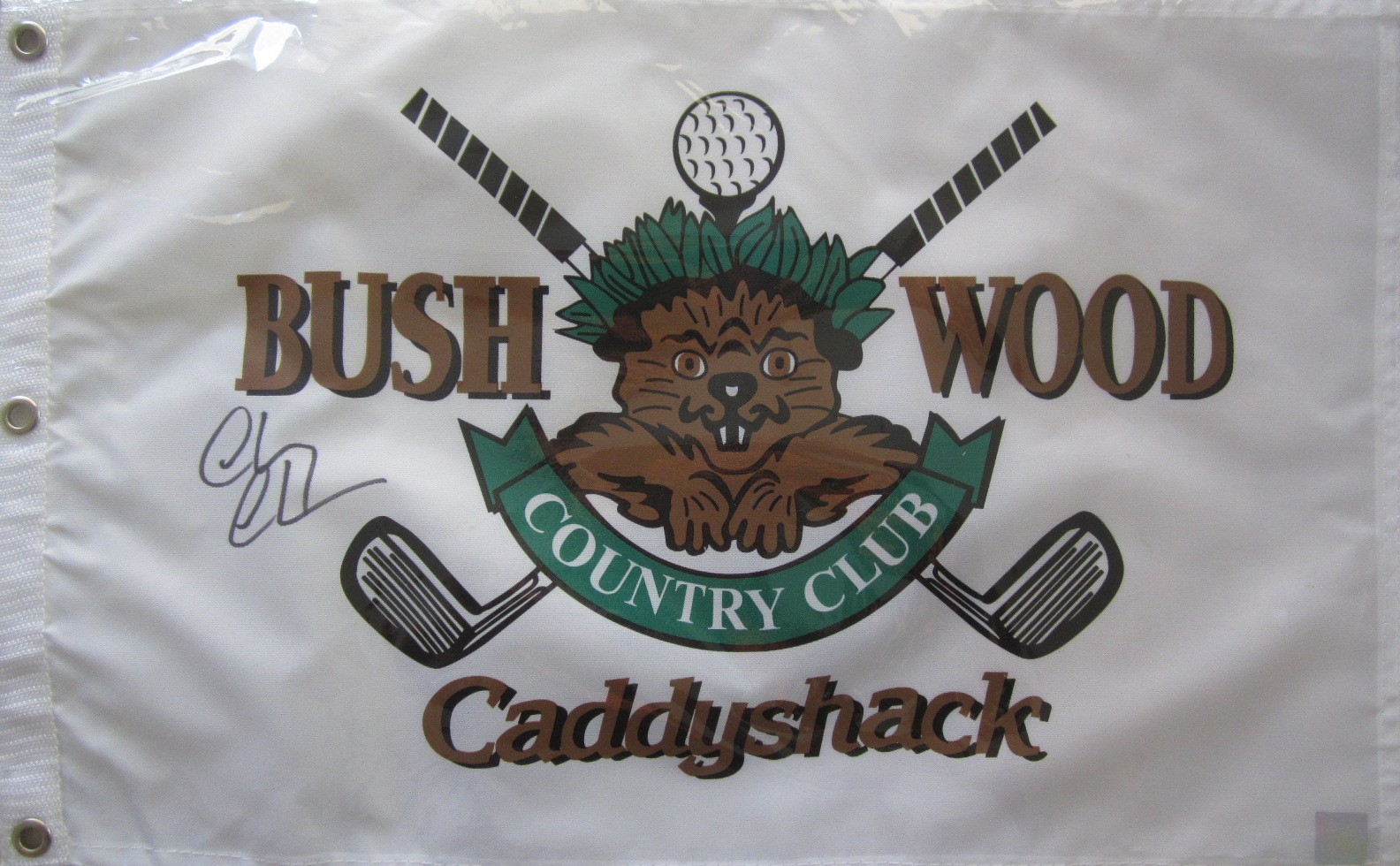 Chevy Chase autograph signed Caddyshack Bushwood golf flag (Superstar Greetings)