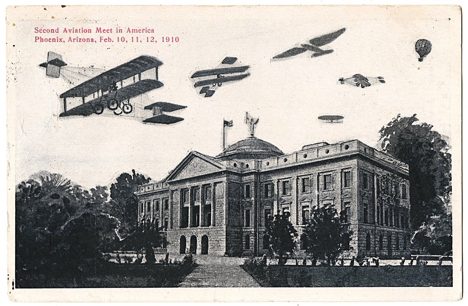 Second Aviation Meet In America Phoenix AZ airplane mailed 1911 antique postcard