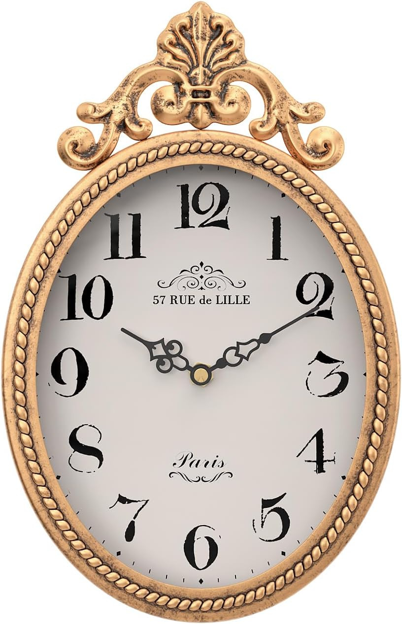 Small French Retro Decor Wall Clock,Antique Gold Vintage Oval Style Small French Retro Decor Wall Clock,Antique Gold Vintage Oval Style
