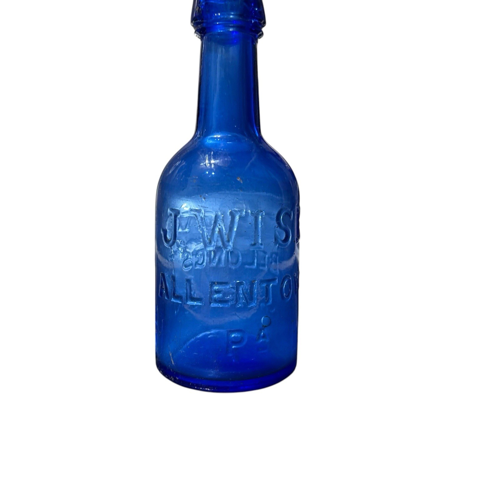 J. WISE ALLENTOWN, PA 1860s’ BLUE BLOB TOP SODA BOTTLE Antique