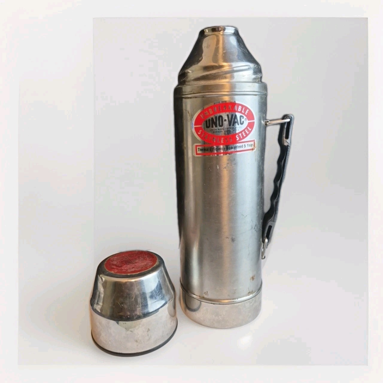 Vtg Uno-Vac Unbreakable Stainless Steel Thermos 1 Qt Union Mfg Meriden CT USA
