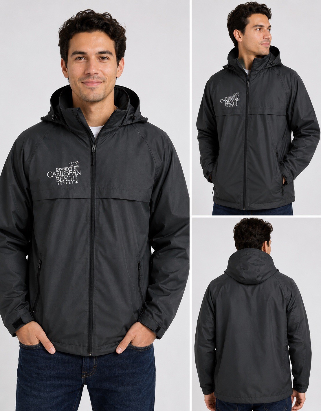 Disney Caribbean Beach Resort CM  Jacket XL Black Waterproof Windbreaker