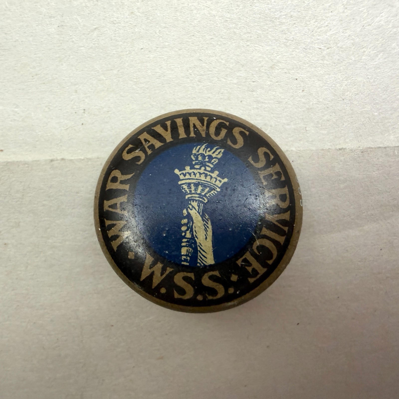 VTG WWI War Savings Service Liberty Torch Steel Pinback Button W&H Hoag c1917