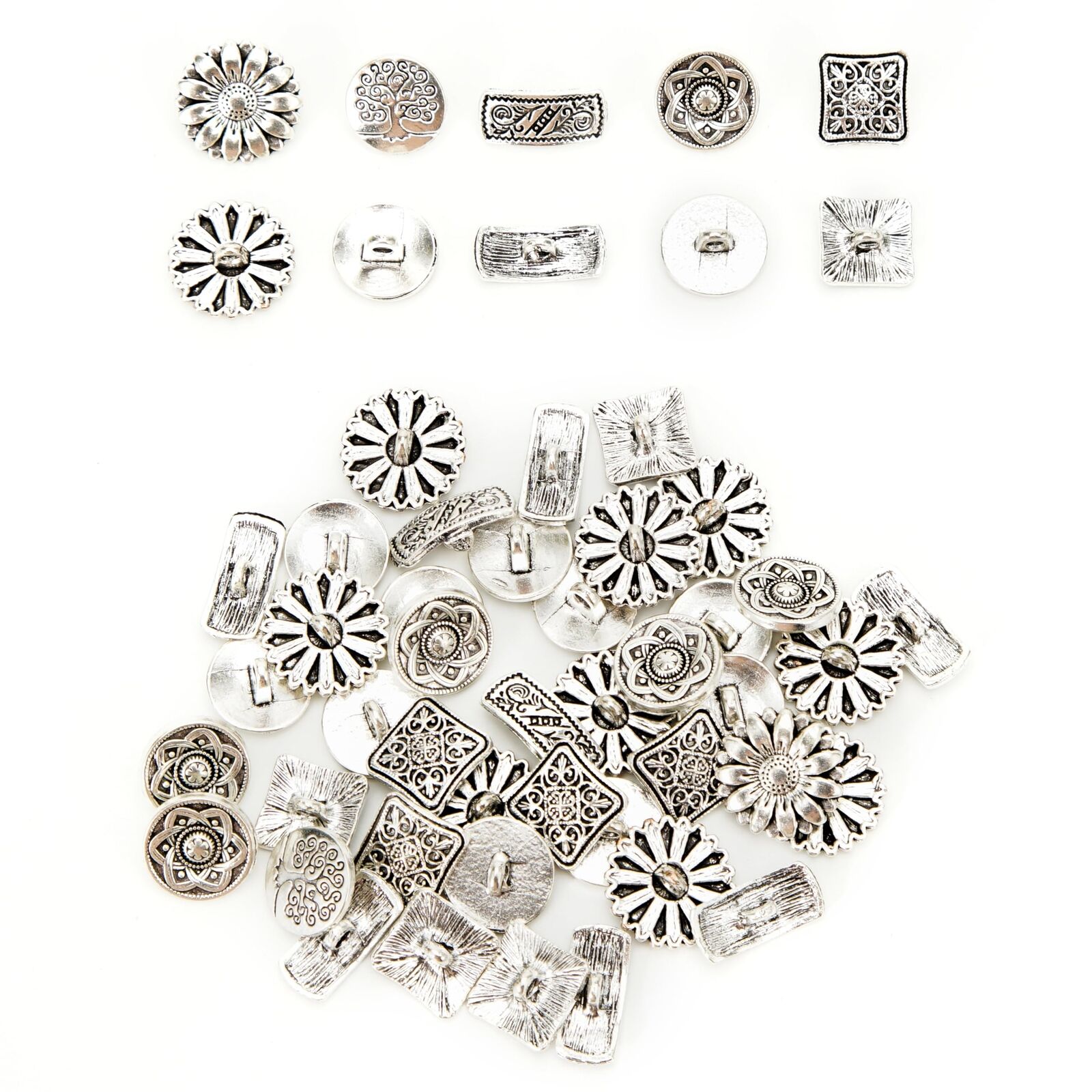 Button for Sewing 50 Pieces Antique Silver Metal Decorations Buttons，Mixed Vi...