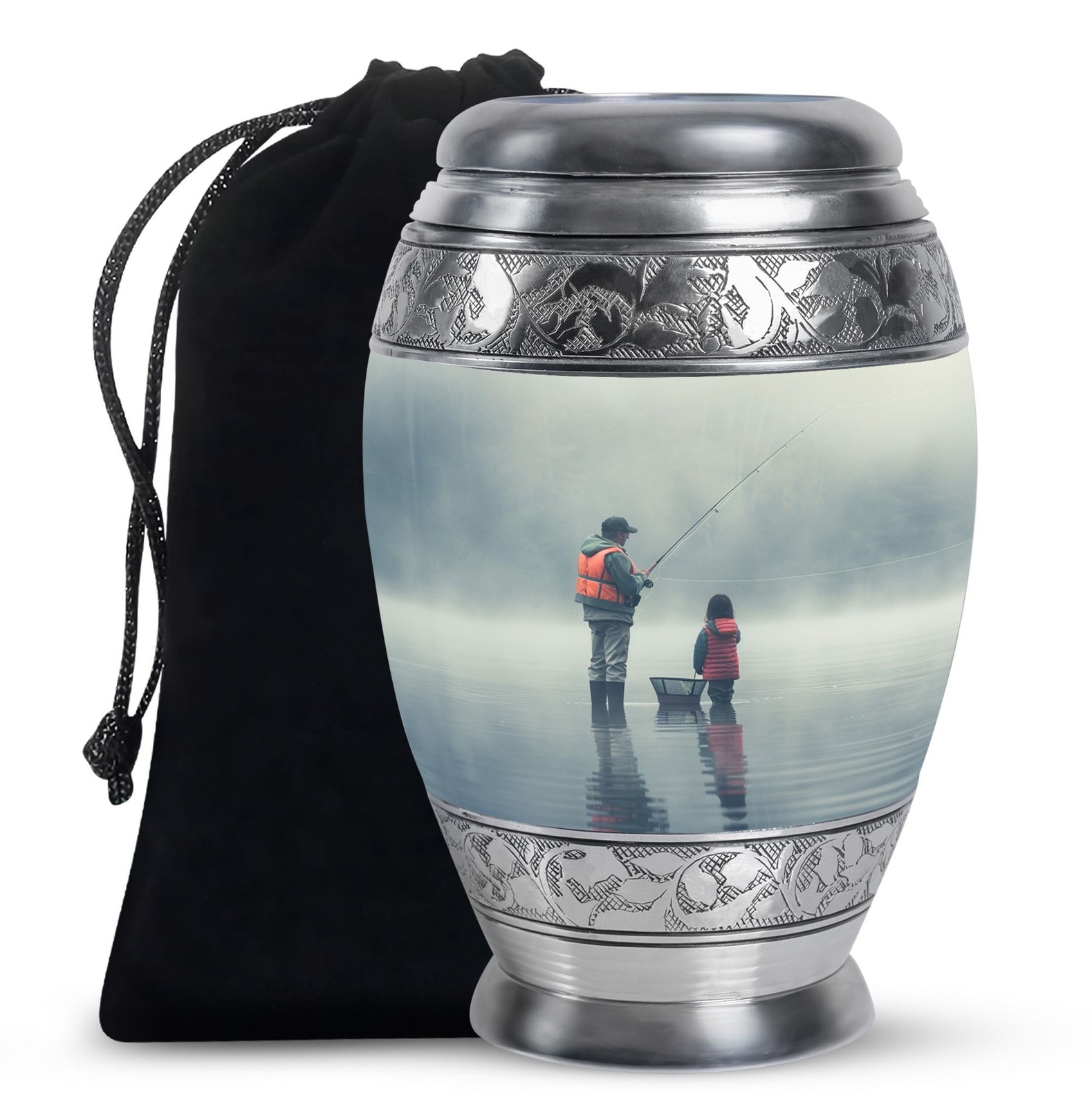 Father And Son Fishing Decorative Burial Urn For Ashes Adult Male (10 Inch)