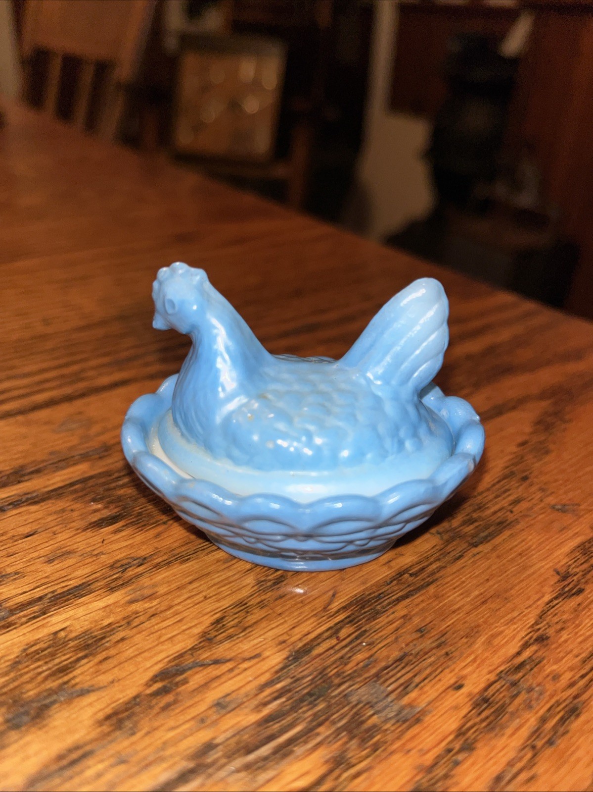 Vintage Westmoreland Hen On Nest Mini Turquoise Baby Blue Glass 2.5”