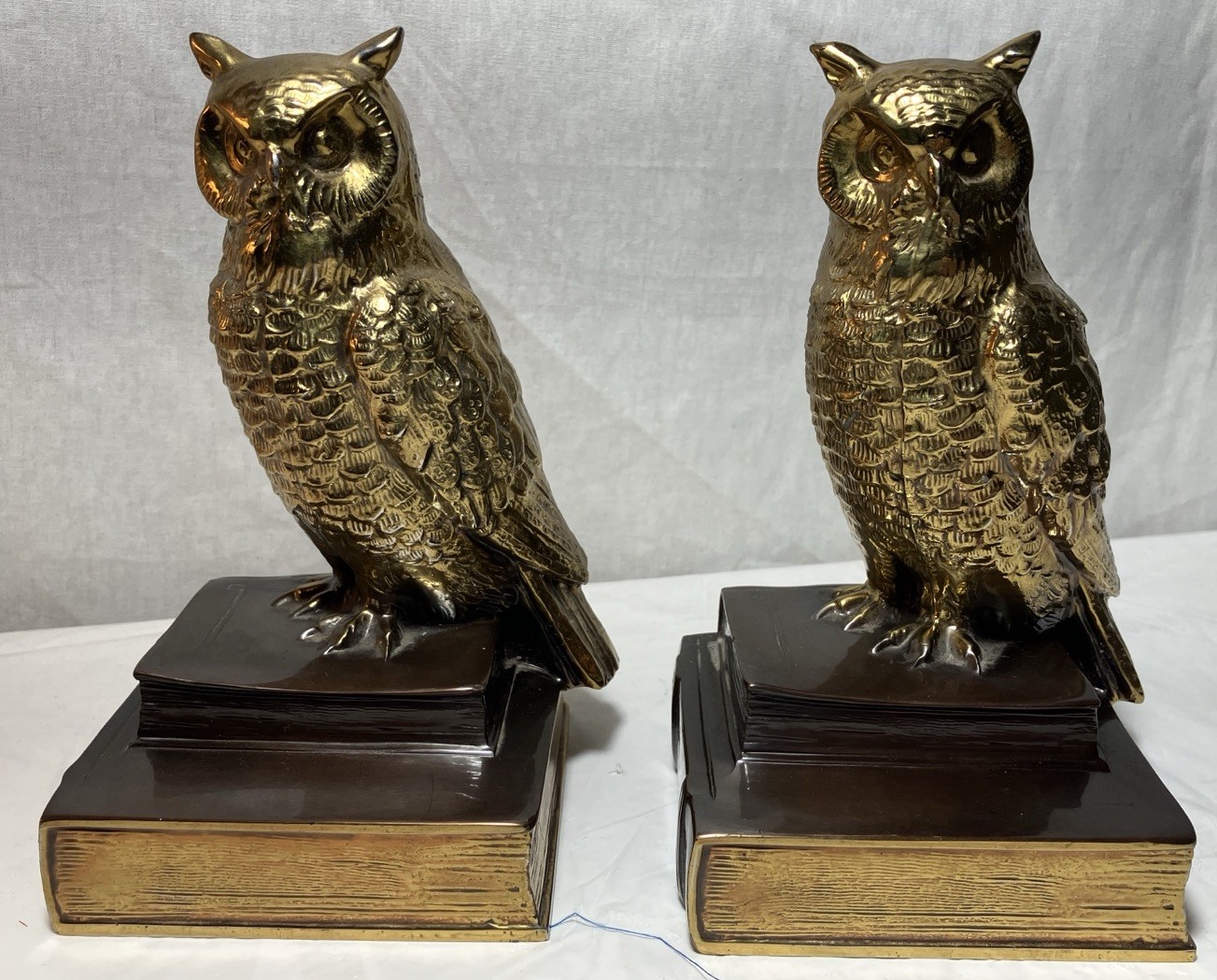 Vintage MCM Cast Brass Owl Bookends 6” x 3.5” x 3.5\