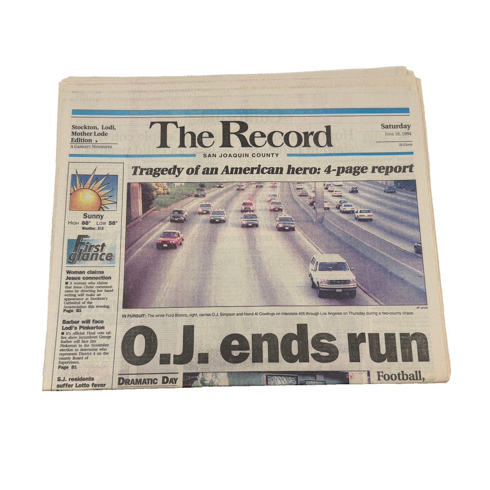 The Record OJ Simpson Newspaper June 18 1994 White Bronco San Joaquin