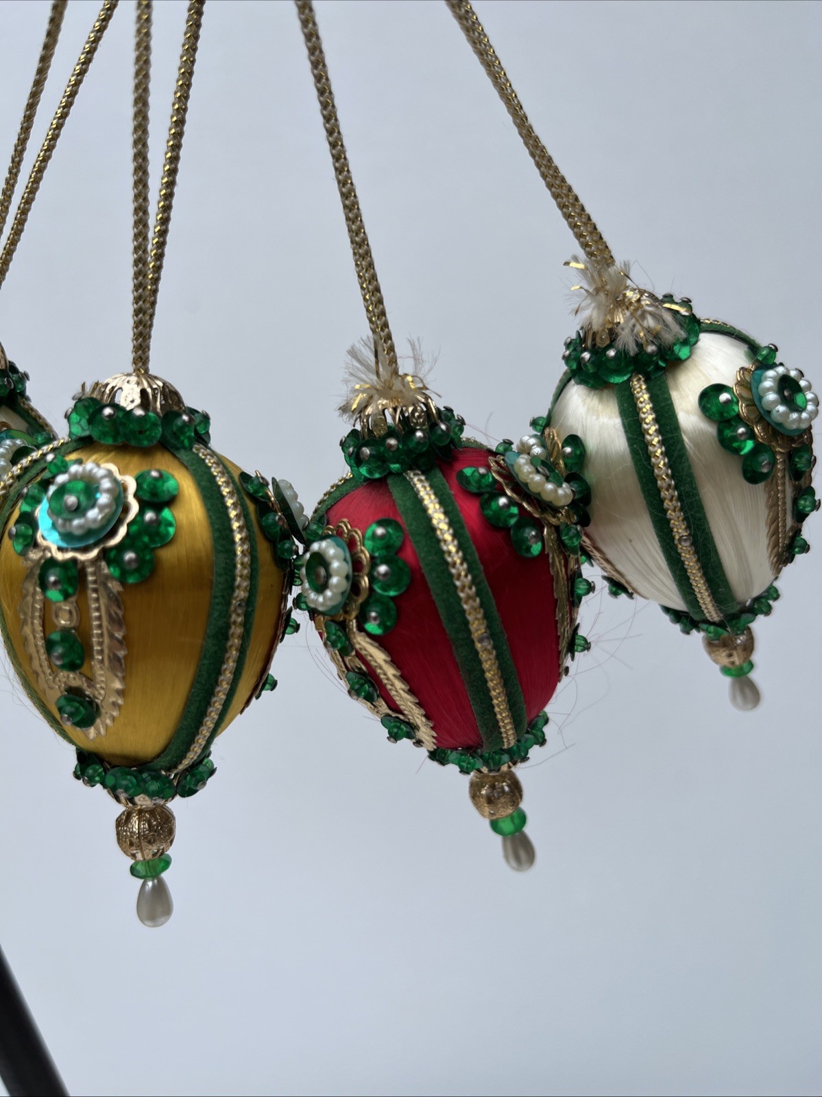 Vintage 60’s MCM beaded sequined Christmas Ornaments Lot Of 4