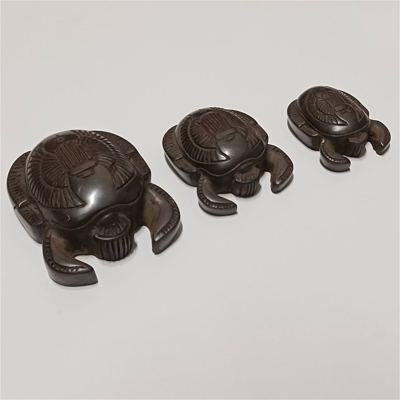 Egyptian Scarab Beetle Stone Figurines Set of 3 Handmade Vintage Style Decor
