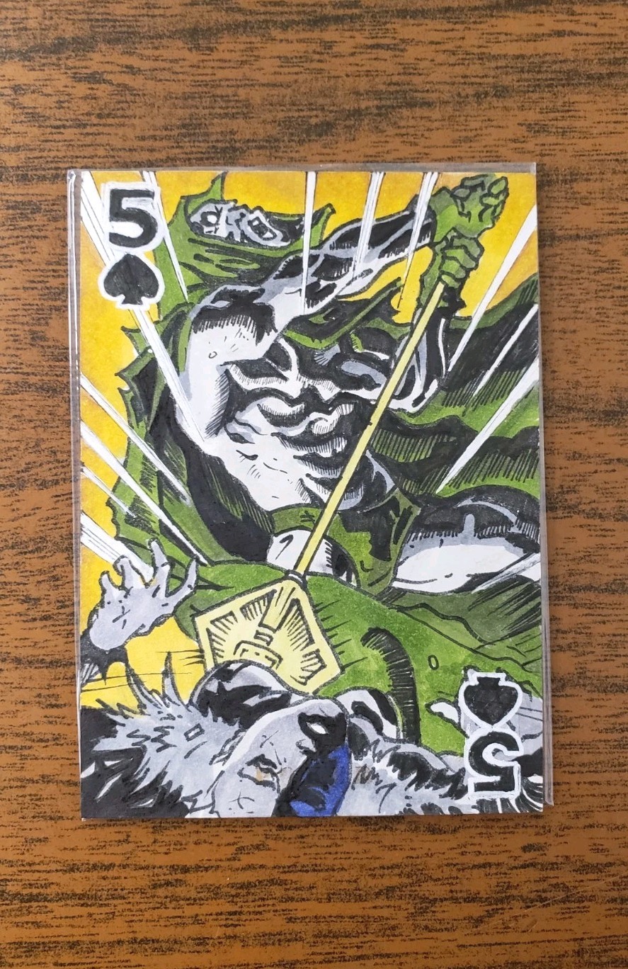 ACEO ORIGINAL OOAK HAND-DRAWN 1/1 SKETCH Spectre, 5 of Spades Signed By Artist
