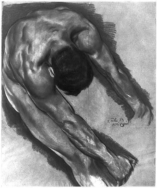 Photo:Study for Fresco Kampf der Elemente 1900s Male Nude Figure Drawing