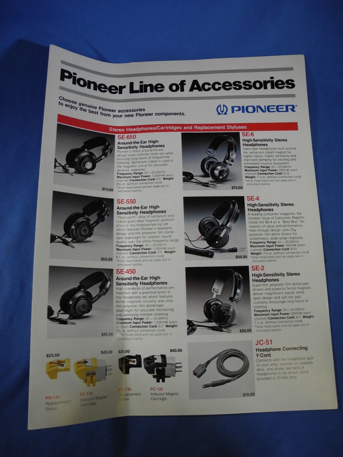 Vintage Pioneer Line of Accessories : Headphones, cartridges, Mics (Free Ship)