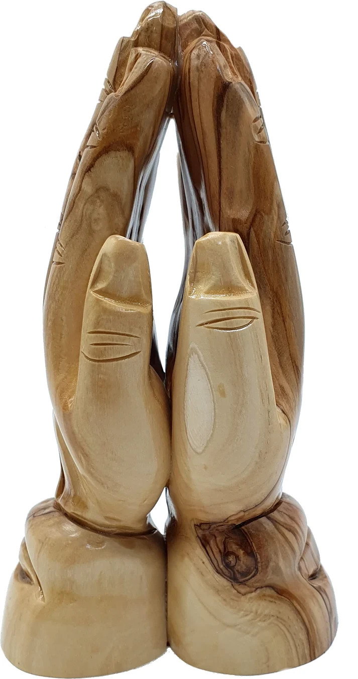 Hand Carved Olive Wood Praying Hands Sculpture Holy Land Christian Gift 6 Inch