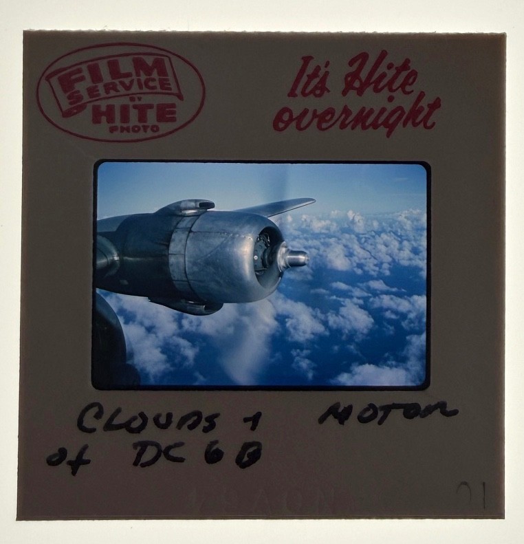 Kodachrome Slide Orig35mm c.1950s DC-6 Aircraft Engine Above Clouds Aviation