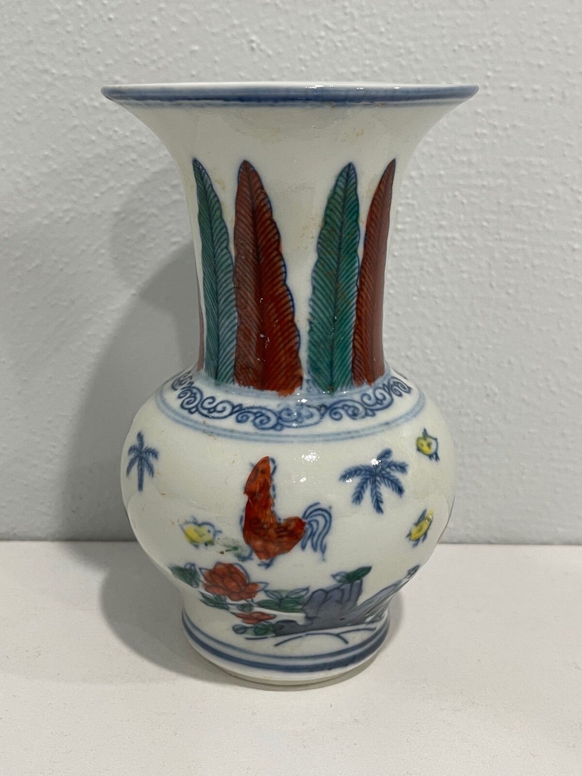 Chinese Unknown Age Doucai Porcelain Vase w/ Chickens Decoration Chenghua Mark