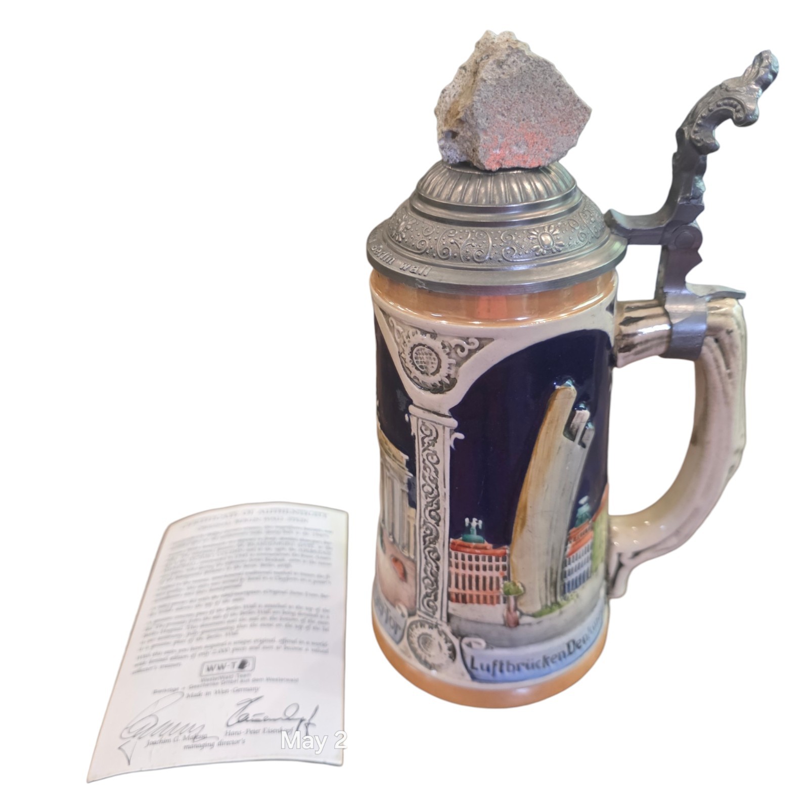 WW-Team Berlin Wall Stein Limited Edition 1554/2000 German Beer Mug Pewter Lid