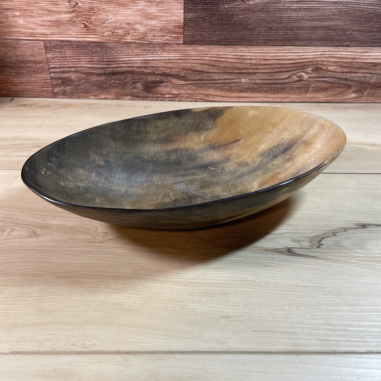 Vintage Hand Carved Real Bovine Horn Bowl 12 Inch by 6.5 Inches Great Condition