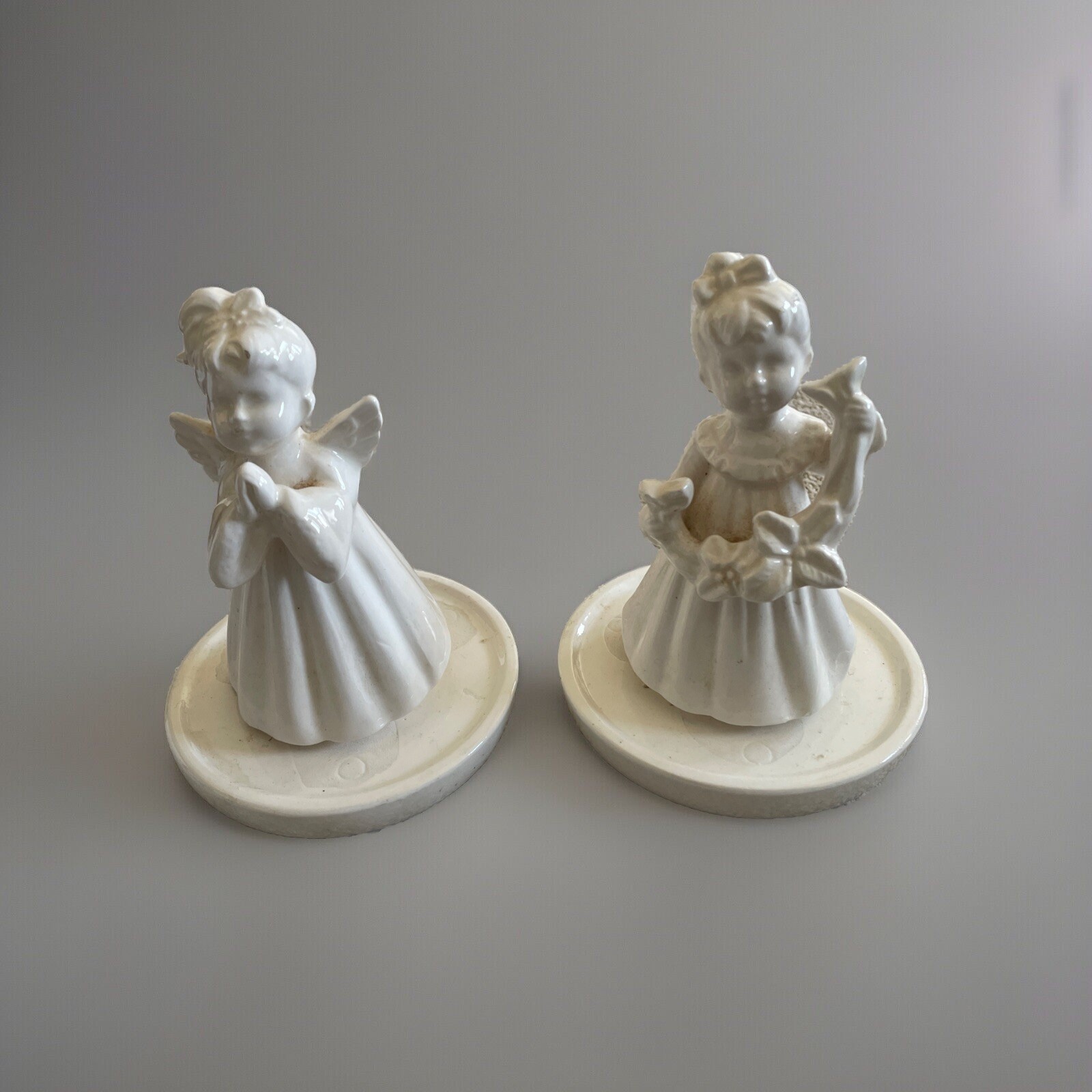 Vintage Set White Angel Girl Figurines Home Decorative Original Product Japan