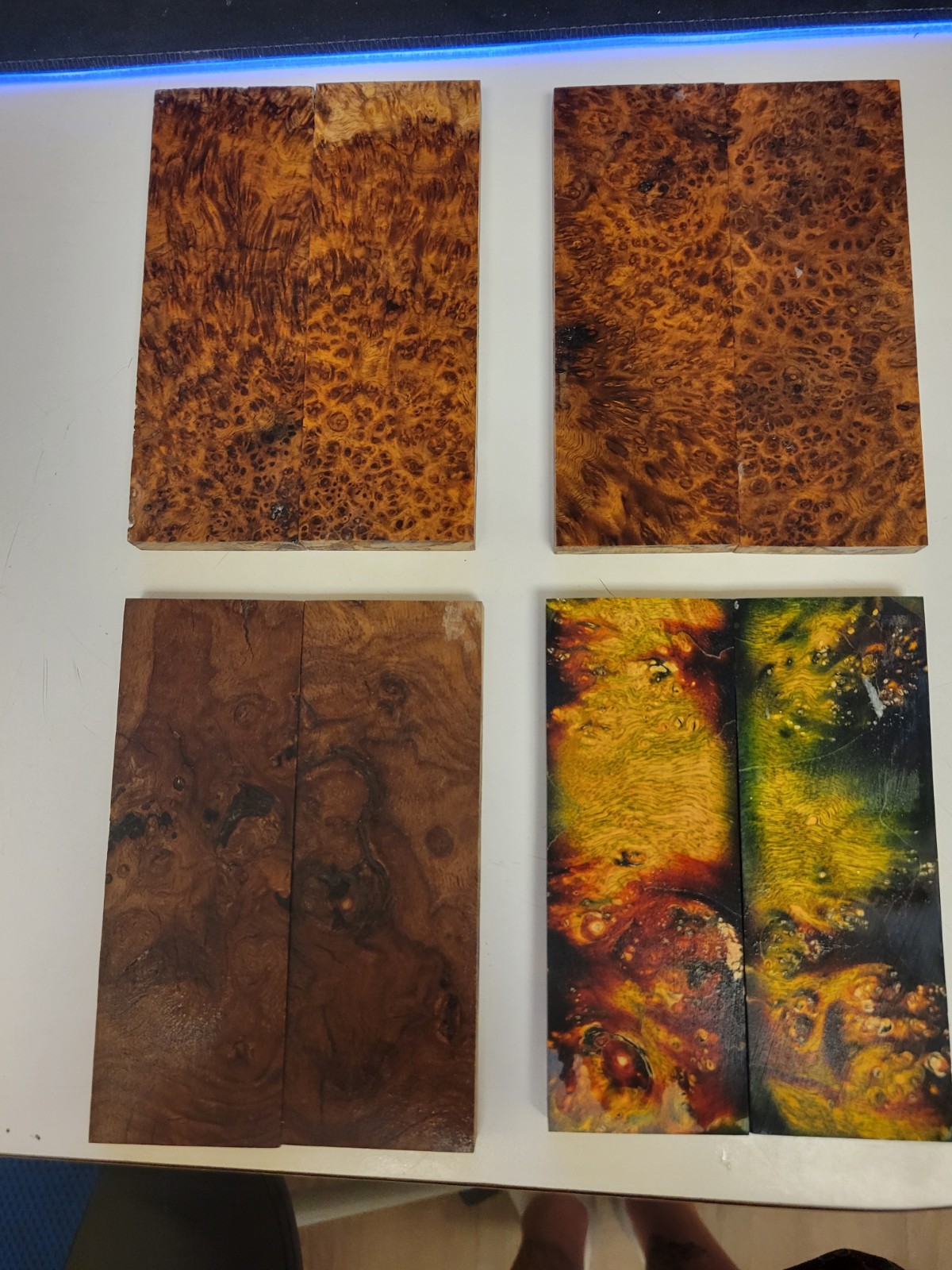 4X   4 Sets Bookmatched Wood Burl Handle Scale Blanks, Stabilized Resin