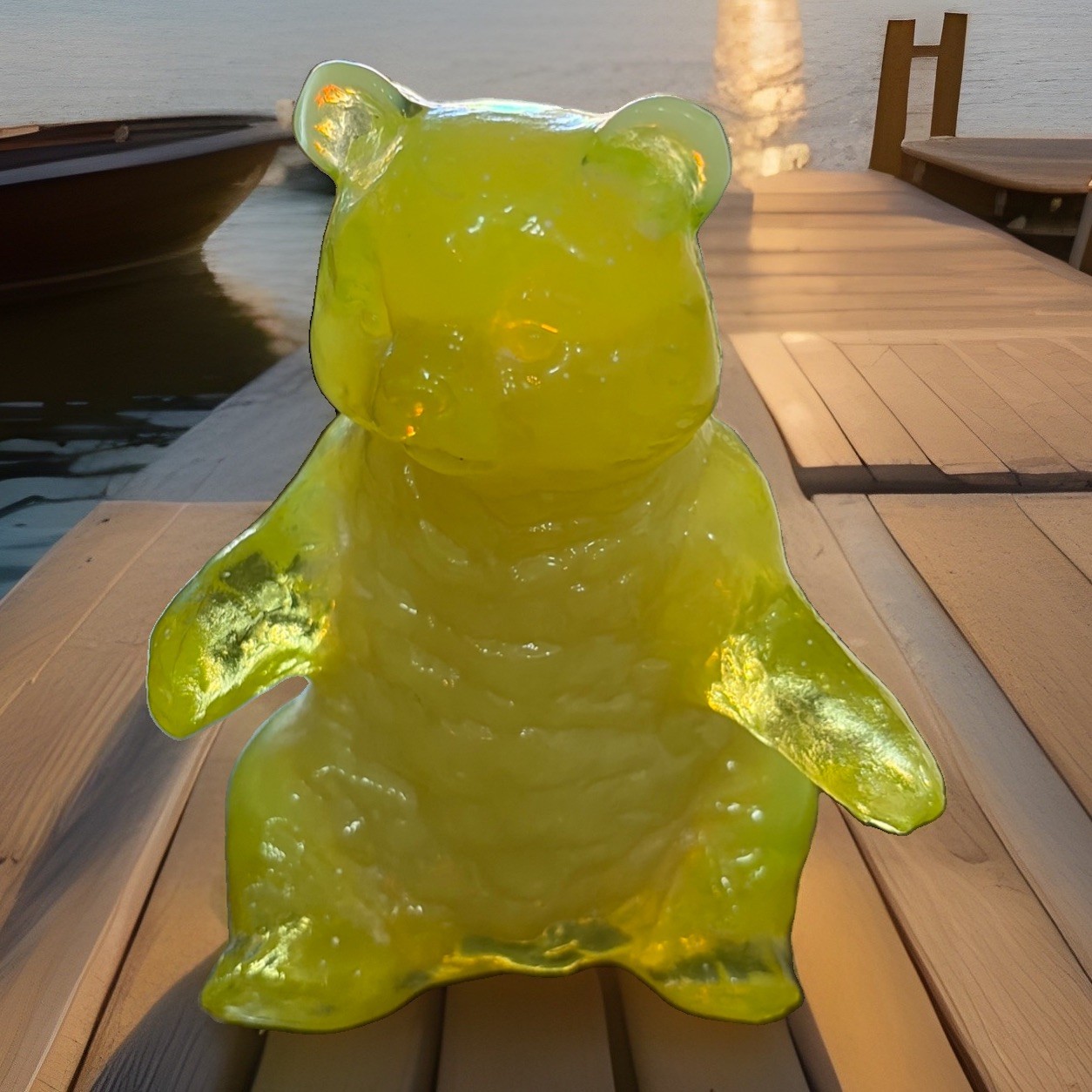 Rare Vintage Mosser Vaseline Uranium UV Glow monster bear Marked Logo “M” 4”x3”