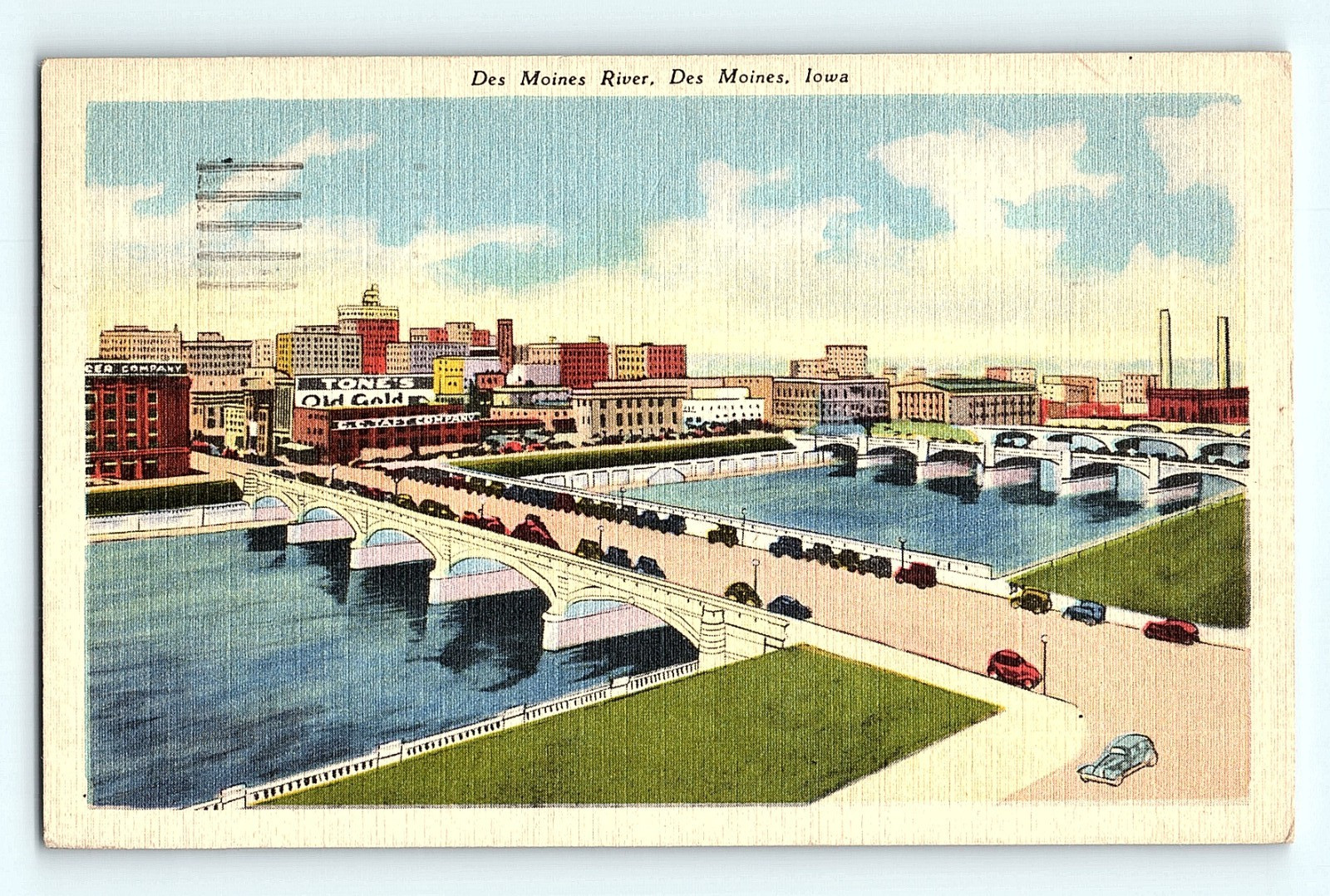 c1940s Des Moines River Iowa C C Taft Company Tone\'s Old Gold Linen Postcard G8 c1940s Des Moines River Iowa C C Taft Company Tone\'s Old Gold Linen Postcard G8