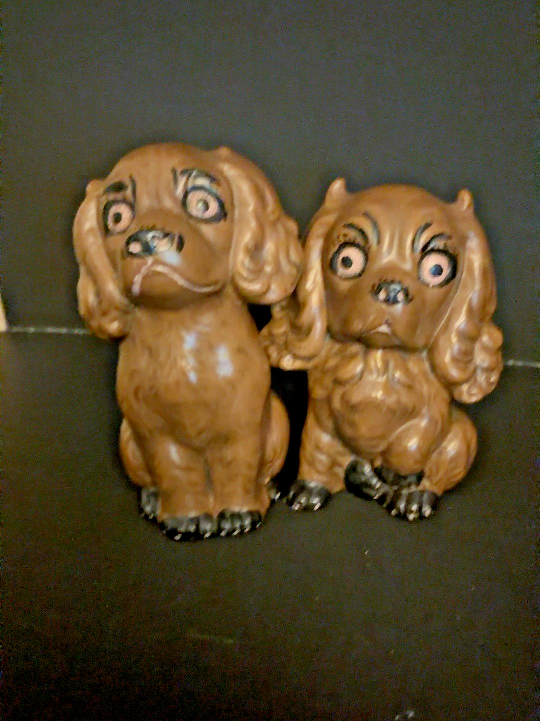 Vintage Ceramic Spaniel Figurines Pair Hand Painted Brown Dogs Kitsch Decor