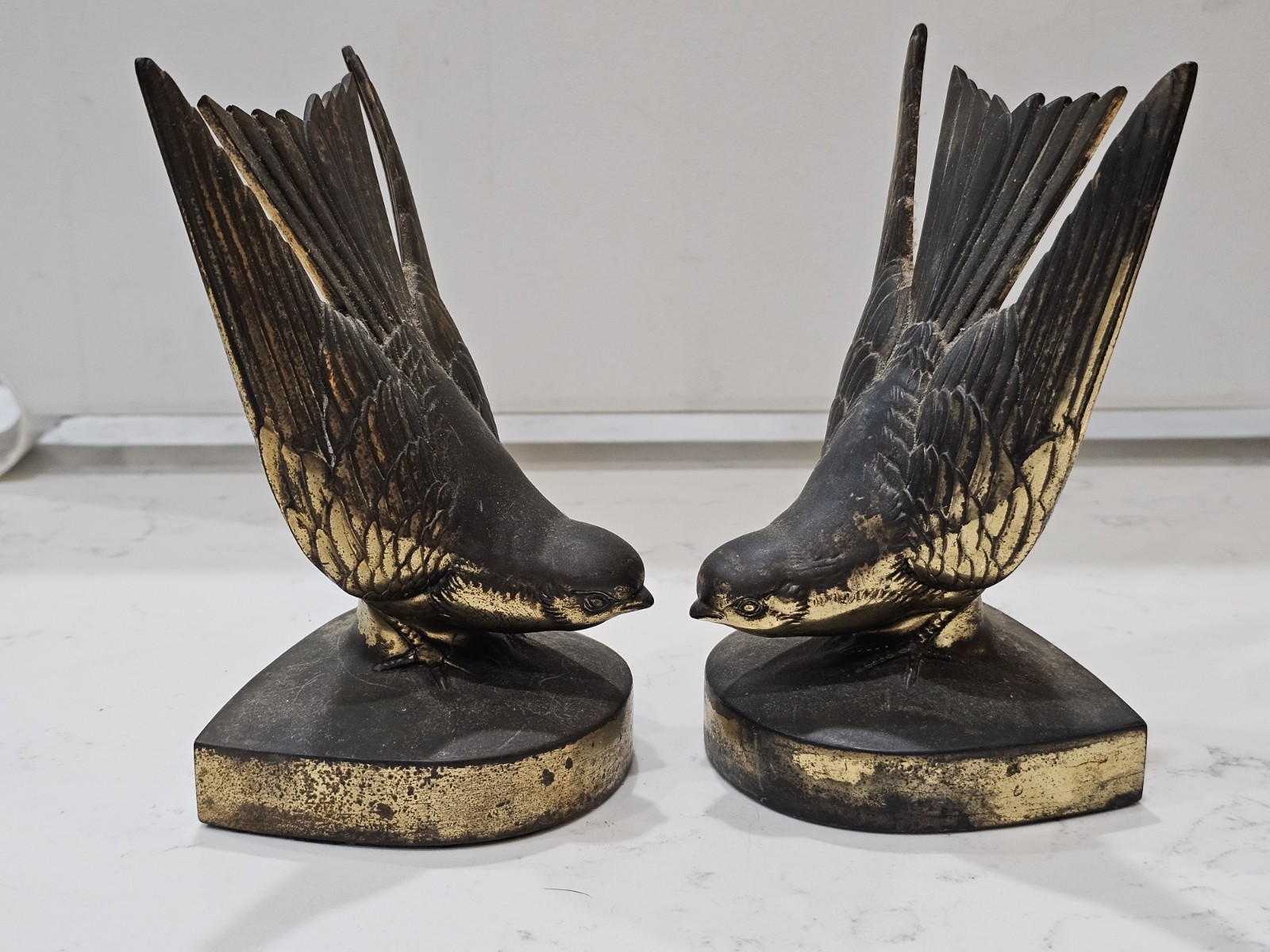 Vtg Swallow Bookends Sculptural Bird Bookend Pair Heavy Cast Metal Mid Century 