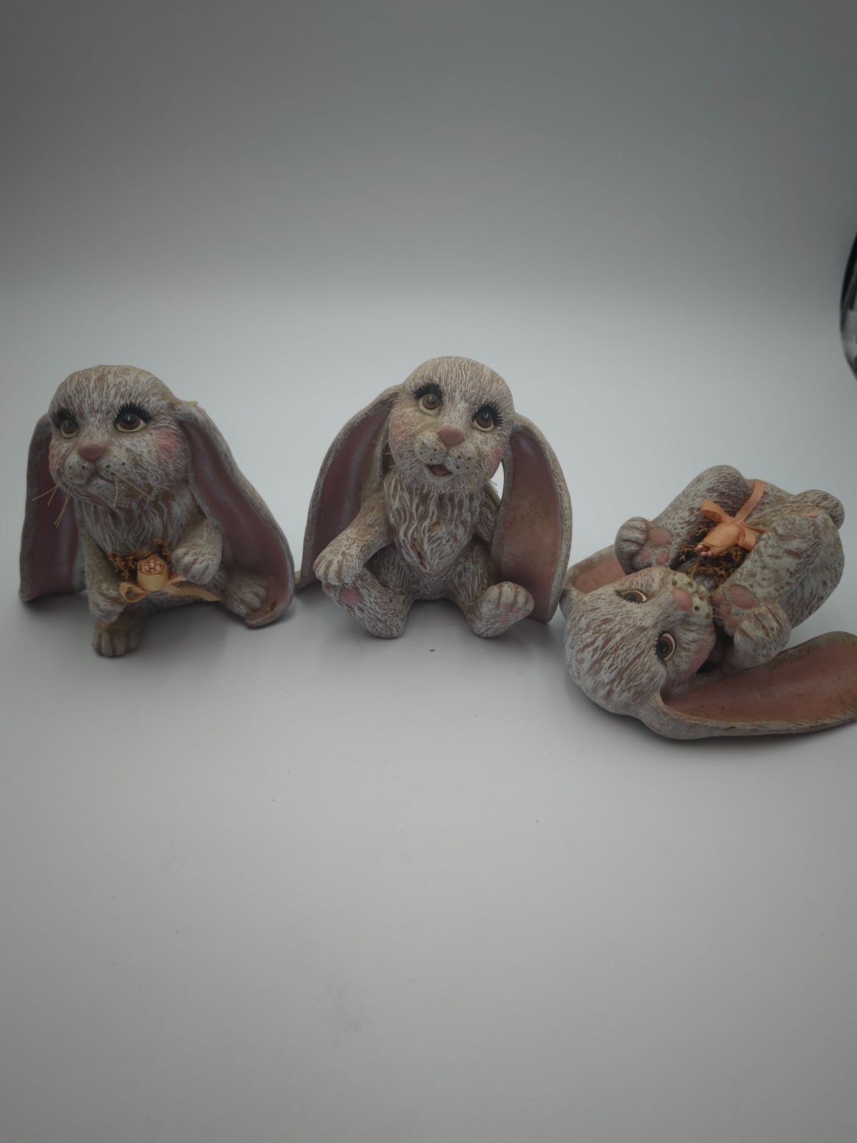 Vintage Ceramic Floppy Ear Bunny Rabbits Figurines Easter Decor Set of 3