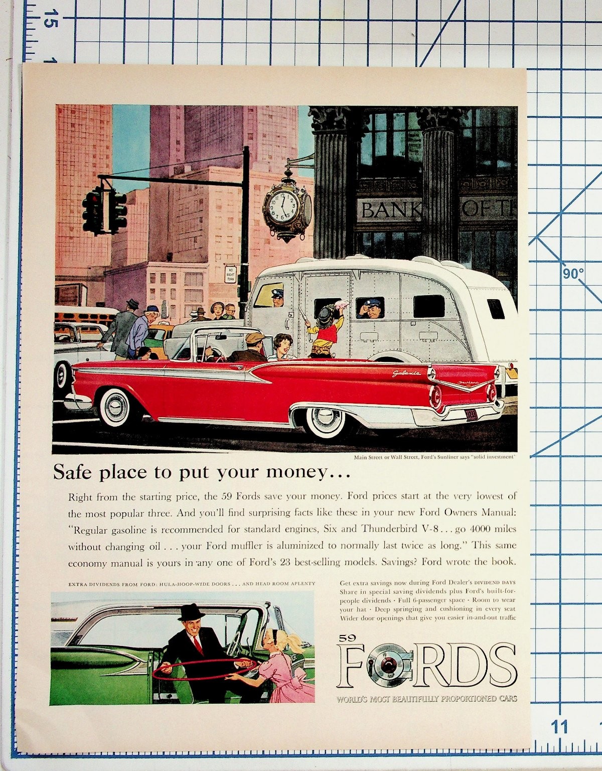 1959 Ford Galaxie Sunliner Car Ad Vintage Magazine Print Ephemera Auto Art