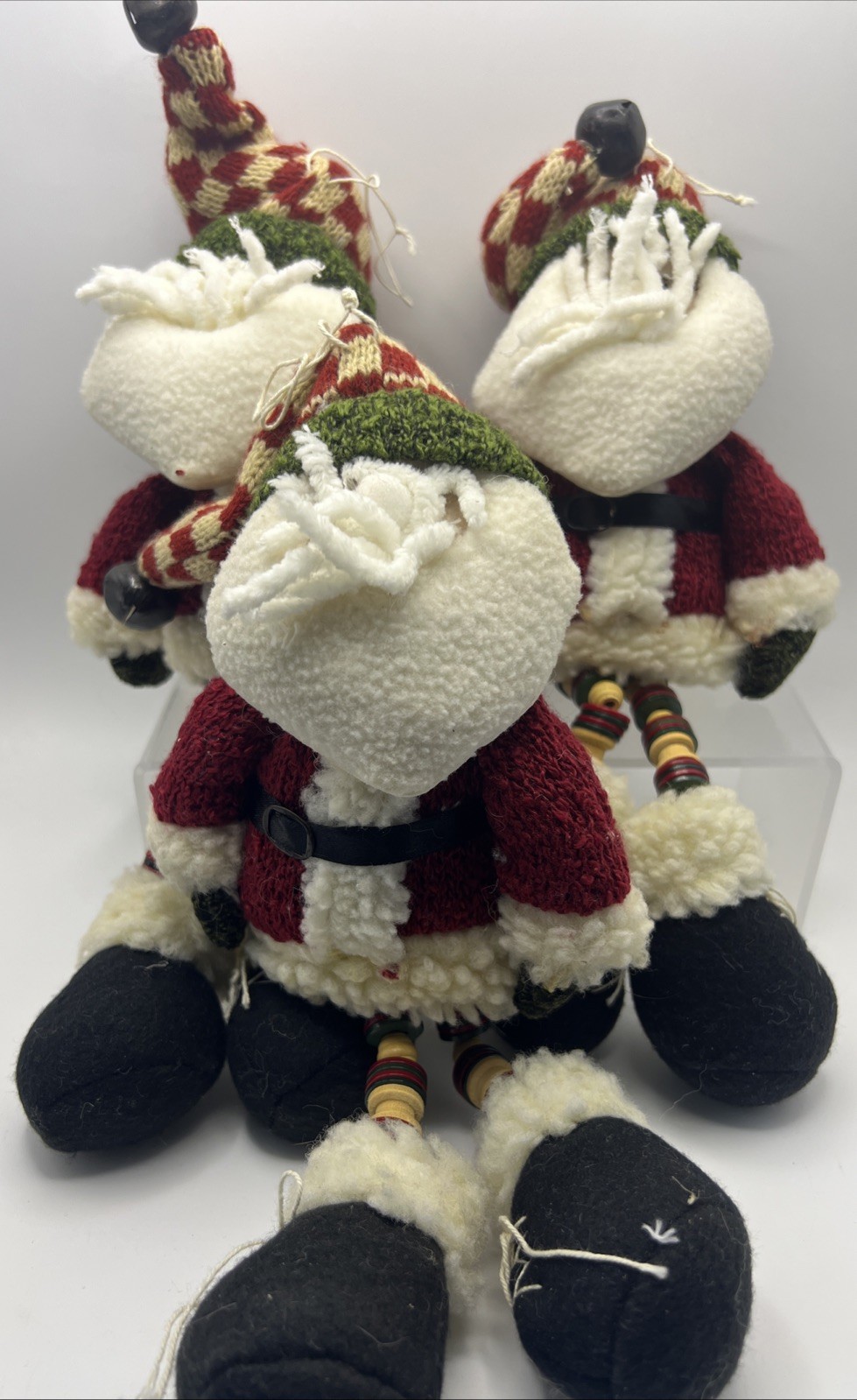 Lot of 3 Vtg Santa Holiday Button Shelf Sitter Doll Button Legs 12\