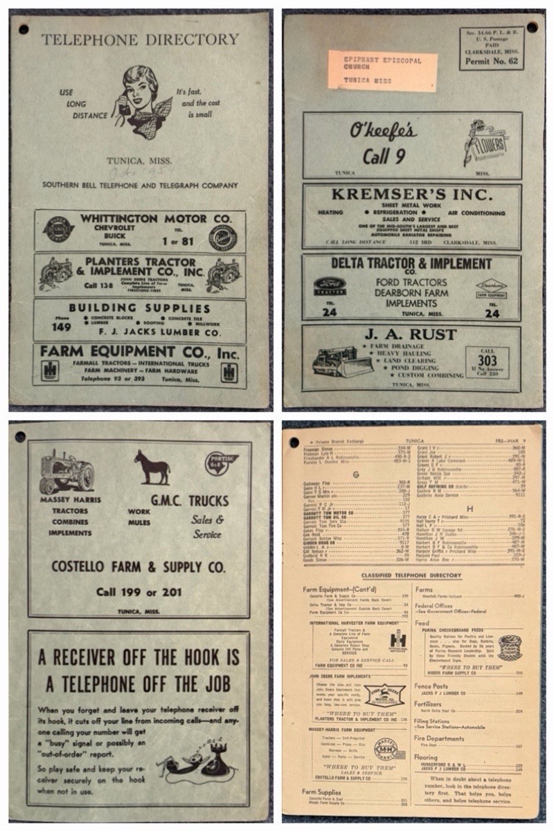 Vintage 1954 Tunica Mississippi Phone Book Directory Tractor Auto Advertising