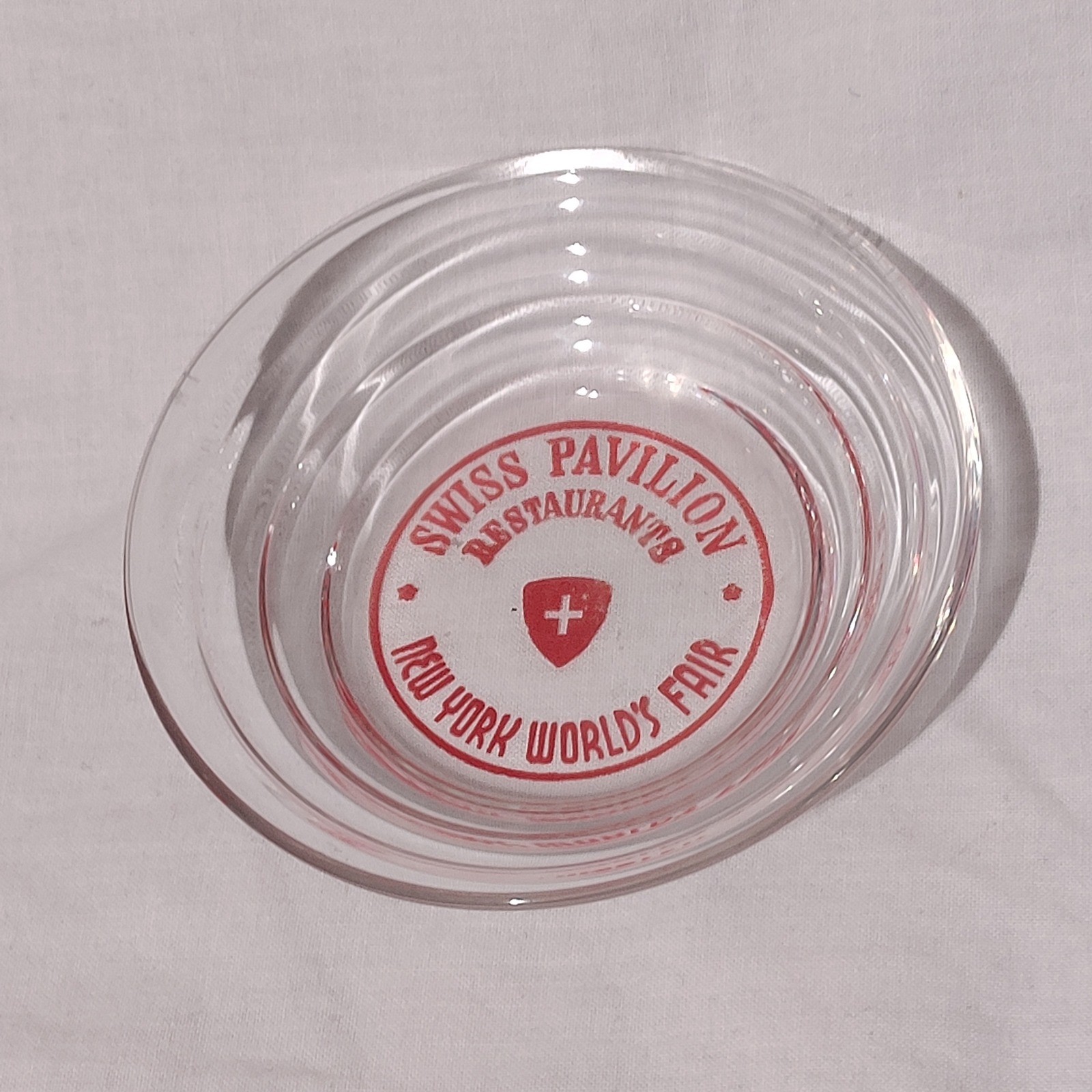 1939 New York Worlds Fair Glass Souvenir Dish Swiss Pavilion Restaurants